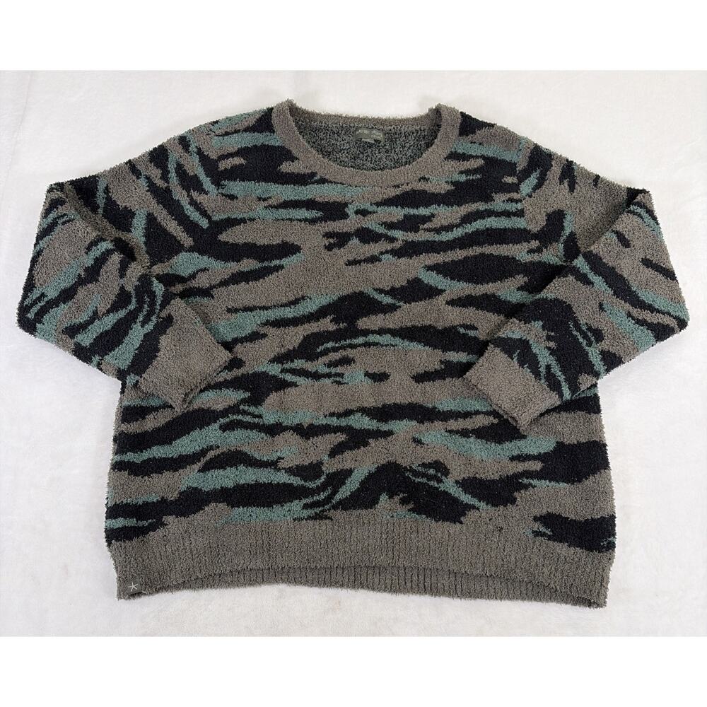 Barefoot Dreams Women's Size 2X Cozy Chic Green Camo Crewneck Sweater Charity